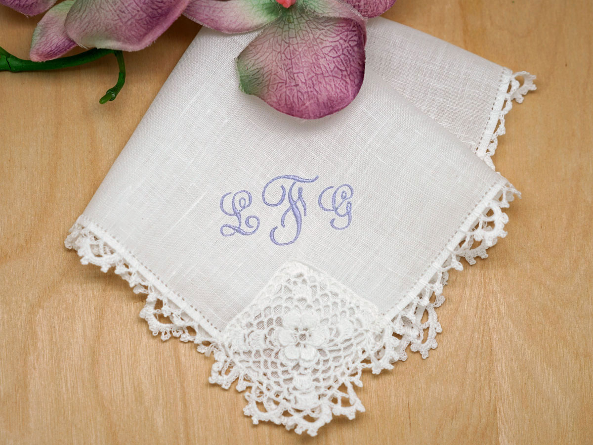 Irish Linen Flower Ladies Lace Handkerchief