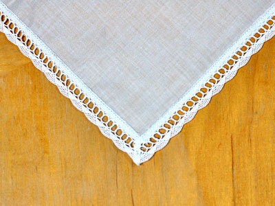 Set of 3 Ivory Scallop Ribbon Wedding Handkerchiefs