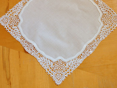 Ivory Floral German Plauen Lace Ladies Handkerchief