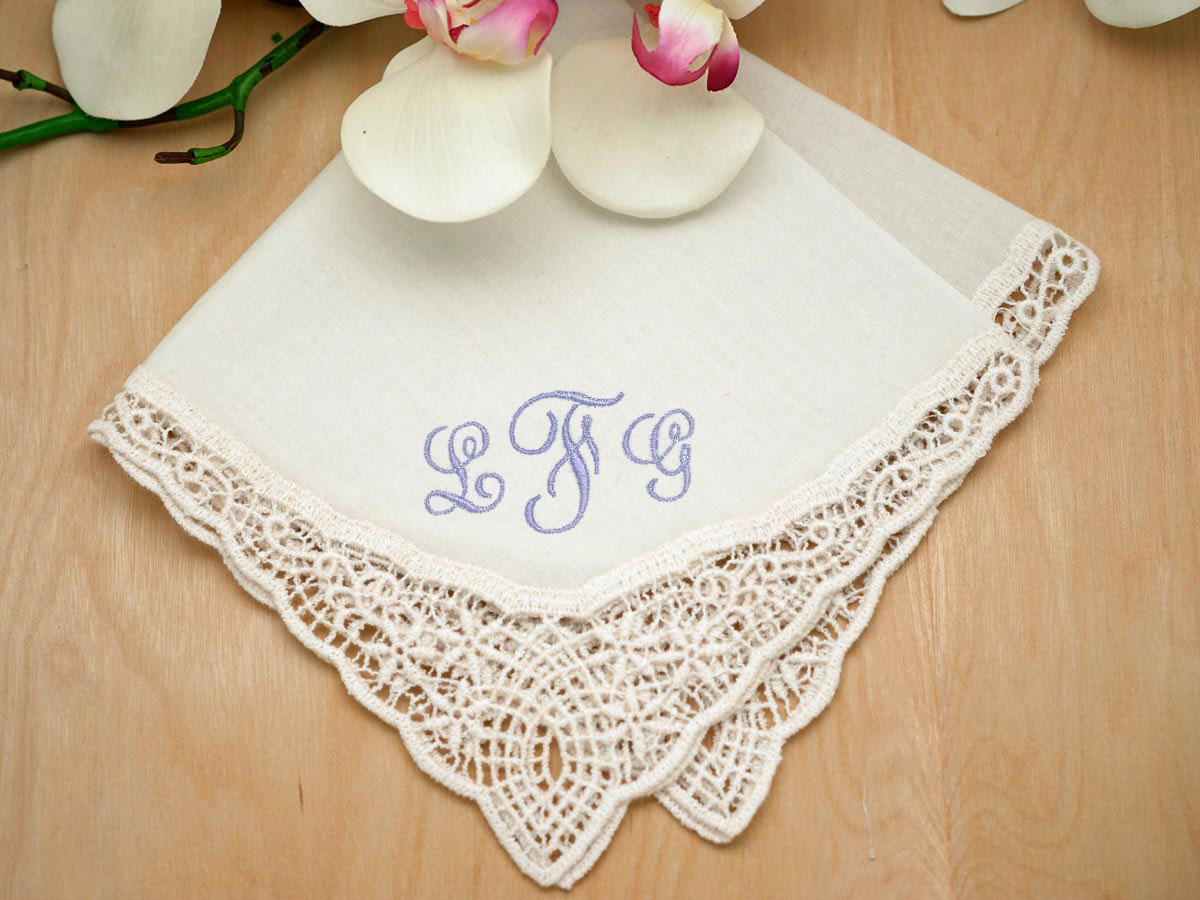 Ivory Starlight German Plauen Lace Ladies Handkerchief