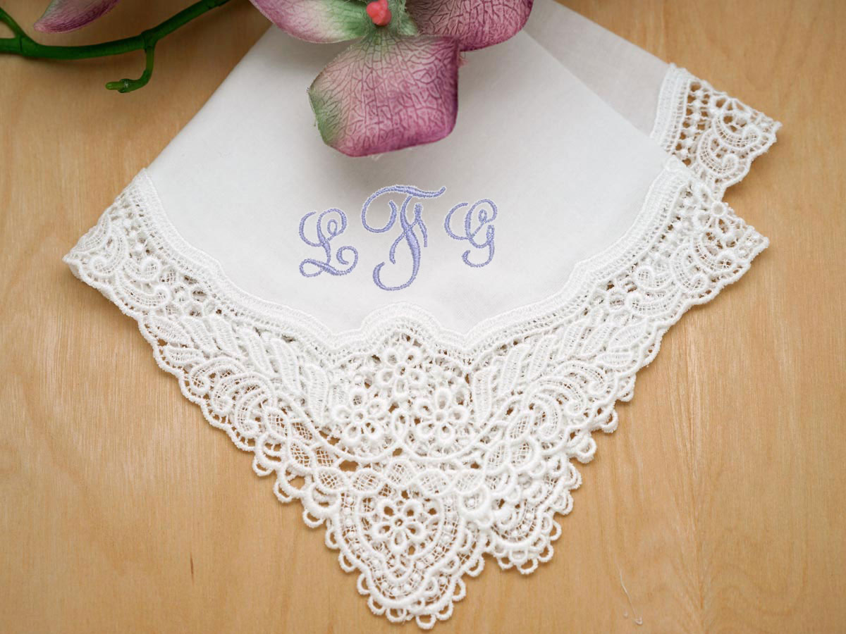 White Floral German Plauen Lace Ladies Handkerchief