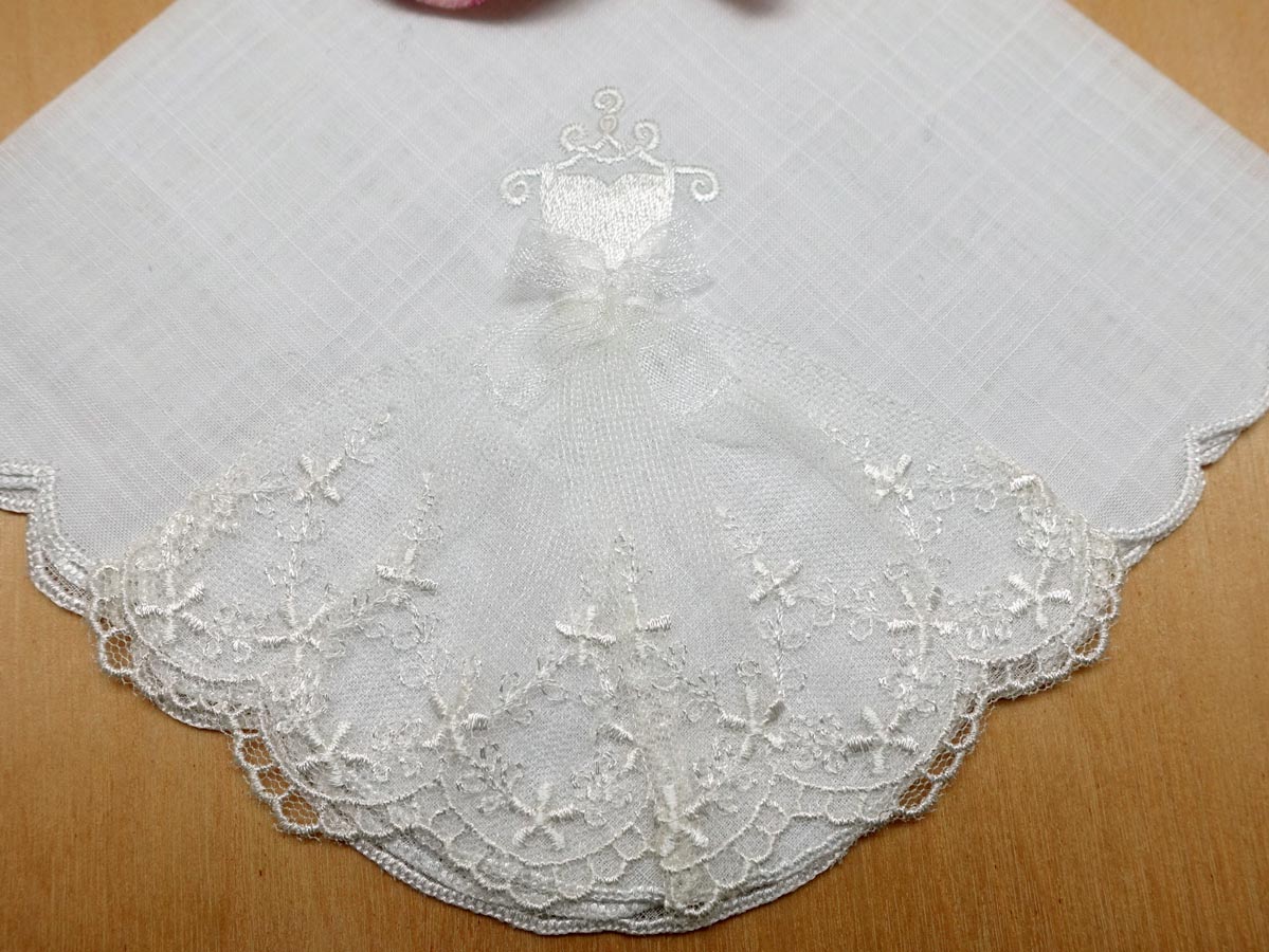 Wedding Dress Embroidered Linen Handkerchief