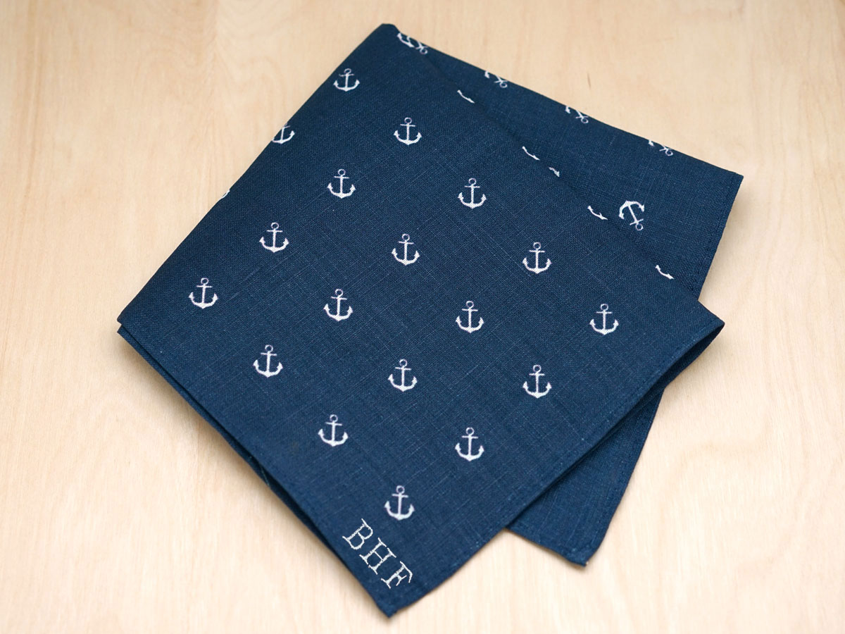 Nautical Navy and White Mens Linen Pocket Square