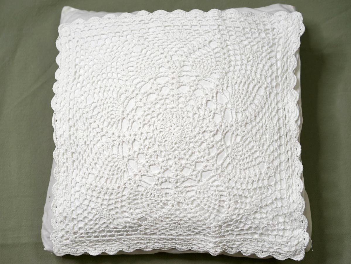 Pair of Throw Pillow Covers with Crochet Lace