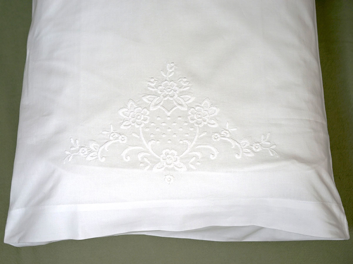 Bloom Design Pair of White Housewife Pillowcases with Embroidery Detailing 