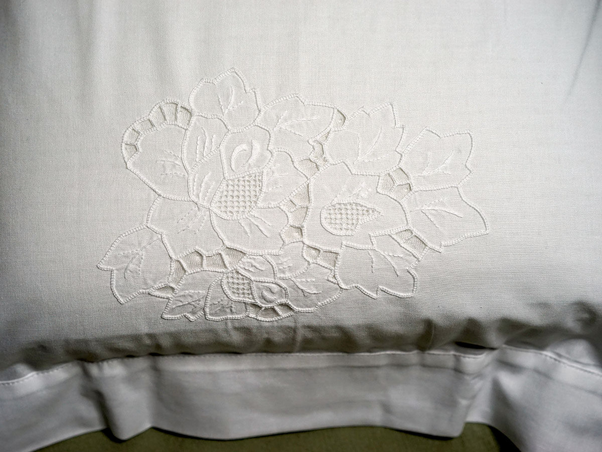 Pair of White Cotton Rose Cabbage Cutwork Pillow Shams