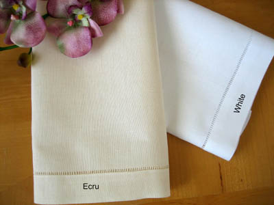 Set of 4 Ecru Linen Hand Towels with Hemstitched Edges