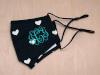 Monogrammed Black Face Mask with White Hearts