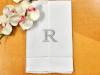 Monogrammed White Linen Hand Towel w/ Single Initial Font R