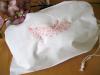 White Cotton Shoe Bag with Pink Embroidery
