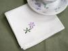 1 Dozen White Tea Napkins with a Purple Embroidered Daisy