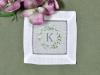 Set of 4 Custom Linen Cocktail Napkins w/ Eucalyptus 1 Initial